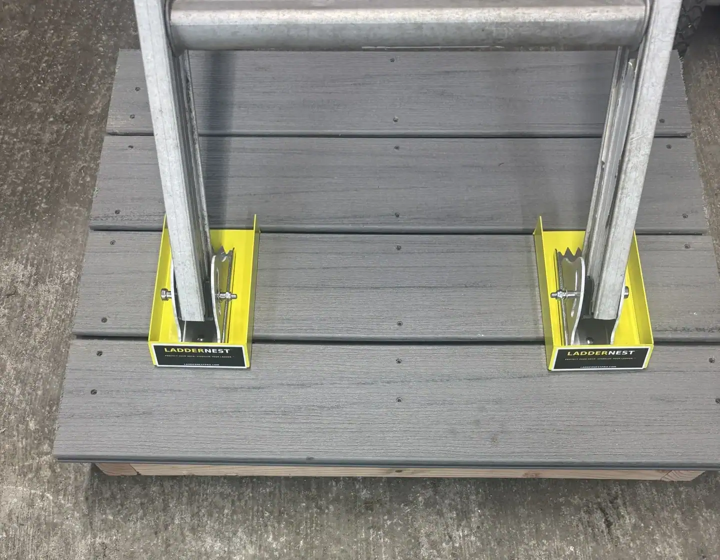 LadderNest ladder stabilizers installed on composite deck