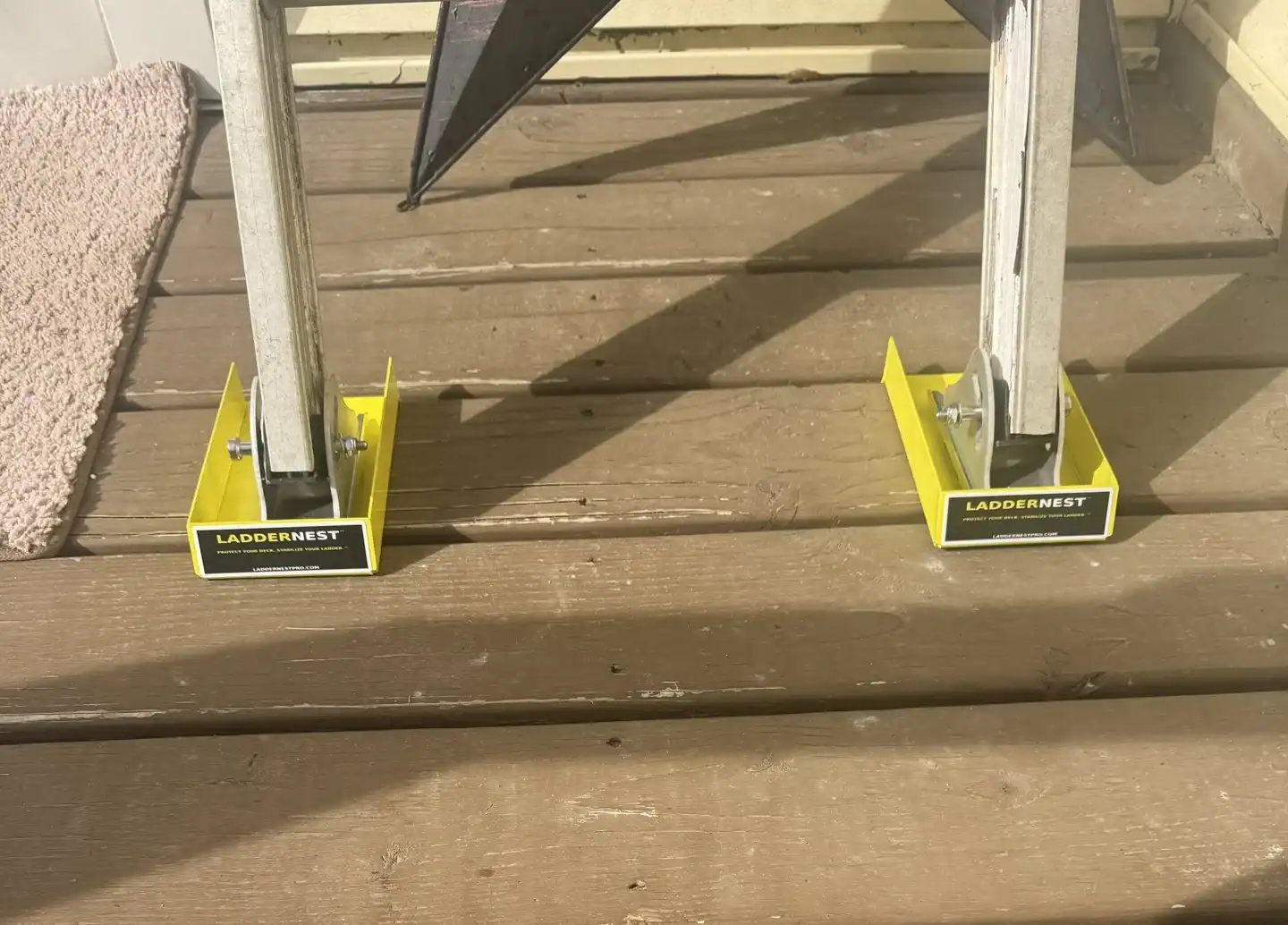 LadderNest protecting wood deck from ladder damage top down view